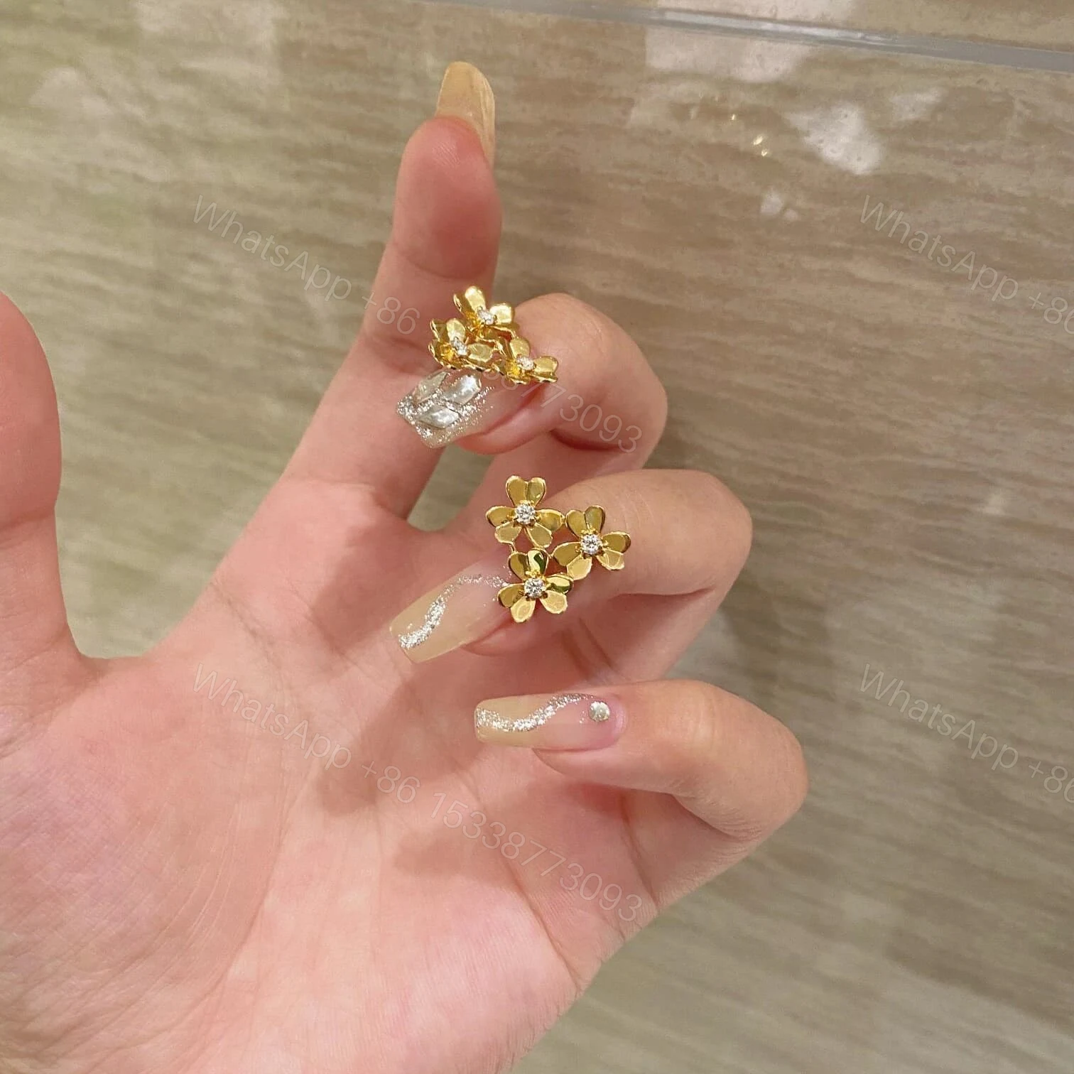 View 2 of Van Cleef & Arpels 18K Gold Frivole Earstuds 3 Flowers VCARP2DV00