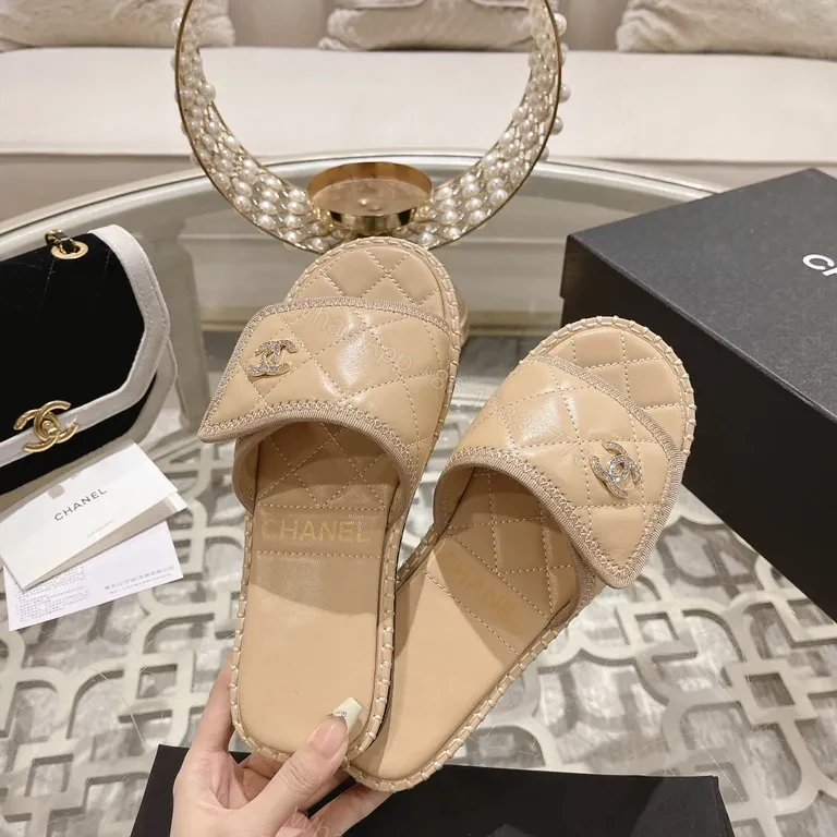 View 2 of Quilted Slides with Chanel Motif â€“ Luxury Everyday Comfort