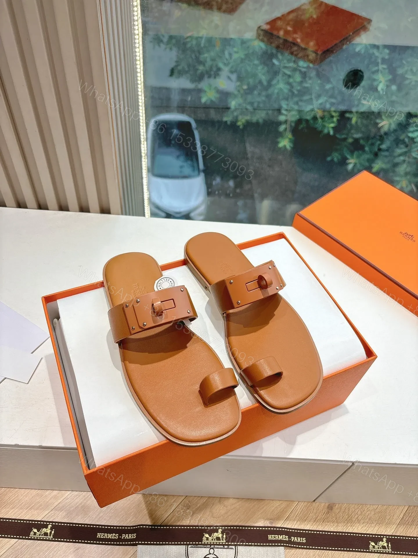 View 3 of Hermes Women Tan Leather Sandals