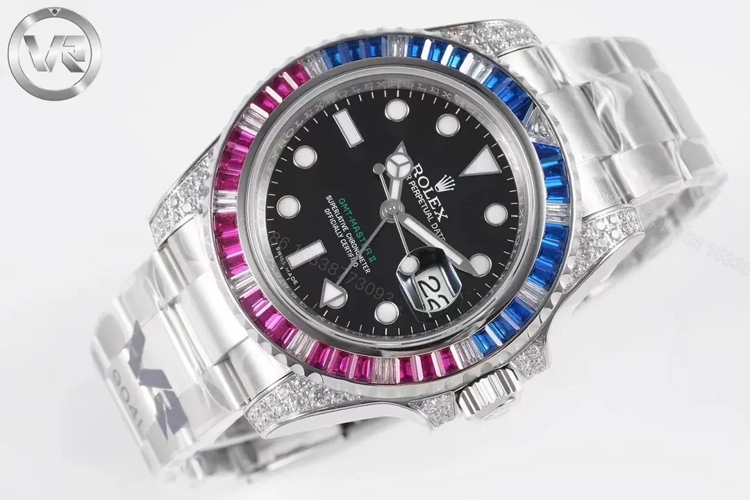 View 2 of GM Factory Clean Factory VR Rolex GMT II Diamond Watch – Black/Colorful