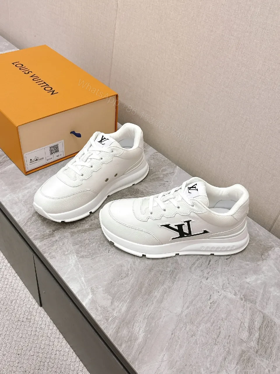 White Leather Low-Profile Sneakers with Monogram Detailing — view 1