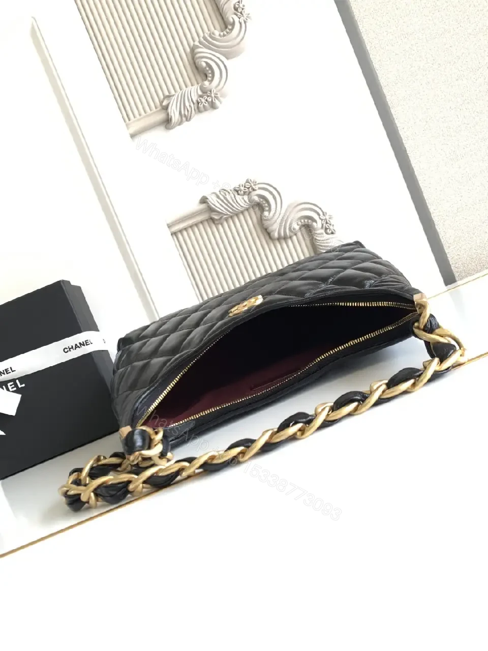 View 9 of Chic Black Quilted Bag with Chain Strap