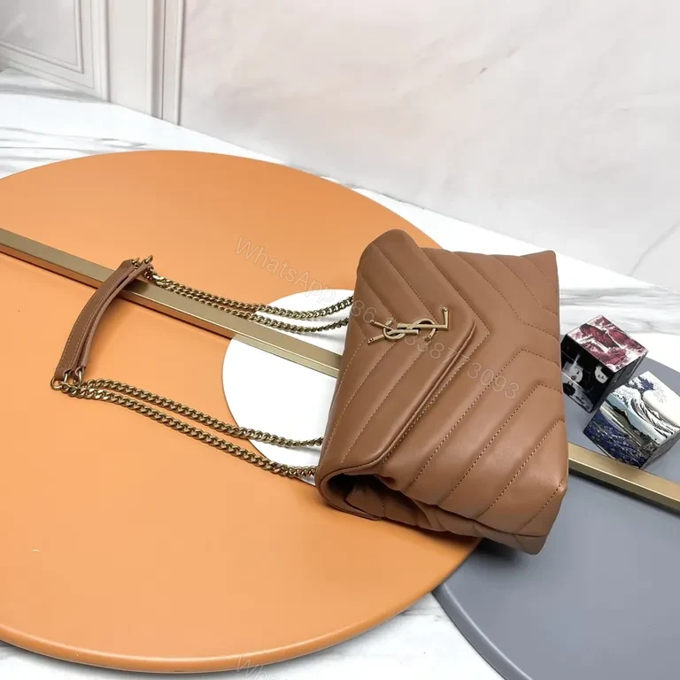 View 2 of Chic Quilted Leather Crossbody: Warm Brown & Gold Chain