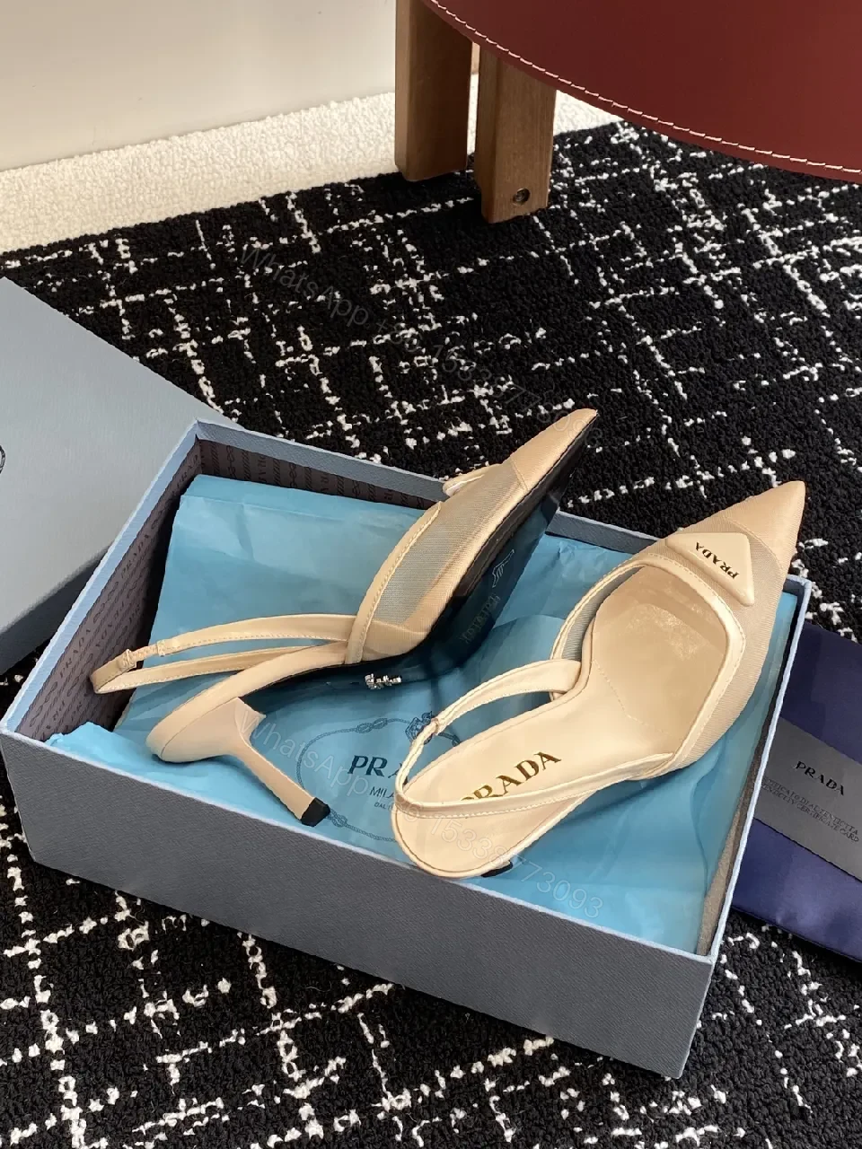 View 6 of Elegant Leather Slingbacks with Triangle Logo Detail