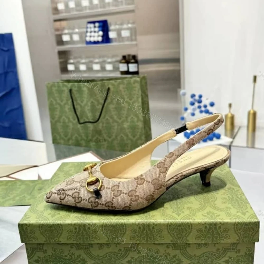 View 4 of Gucci Women’S GG Canvas Slingback Pump Beige And Ebony Original GG Canvas 782627 2HK80 9763