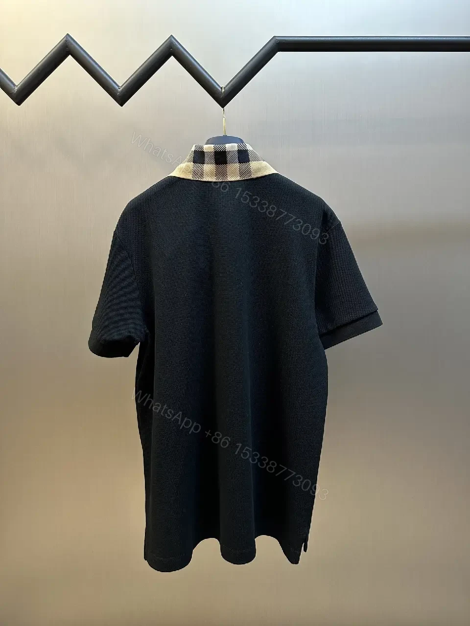 View 10 of Textured Knit Polo with Plaid Collar, All-Season Luxury polo