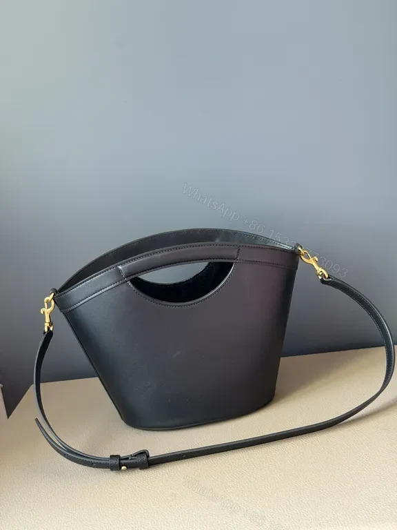 View 6 of Chic Black Leather Satchel: Gold YSL Monogram Bag