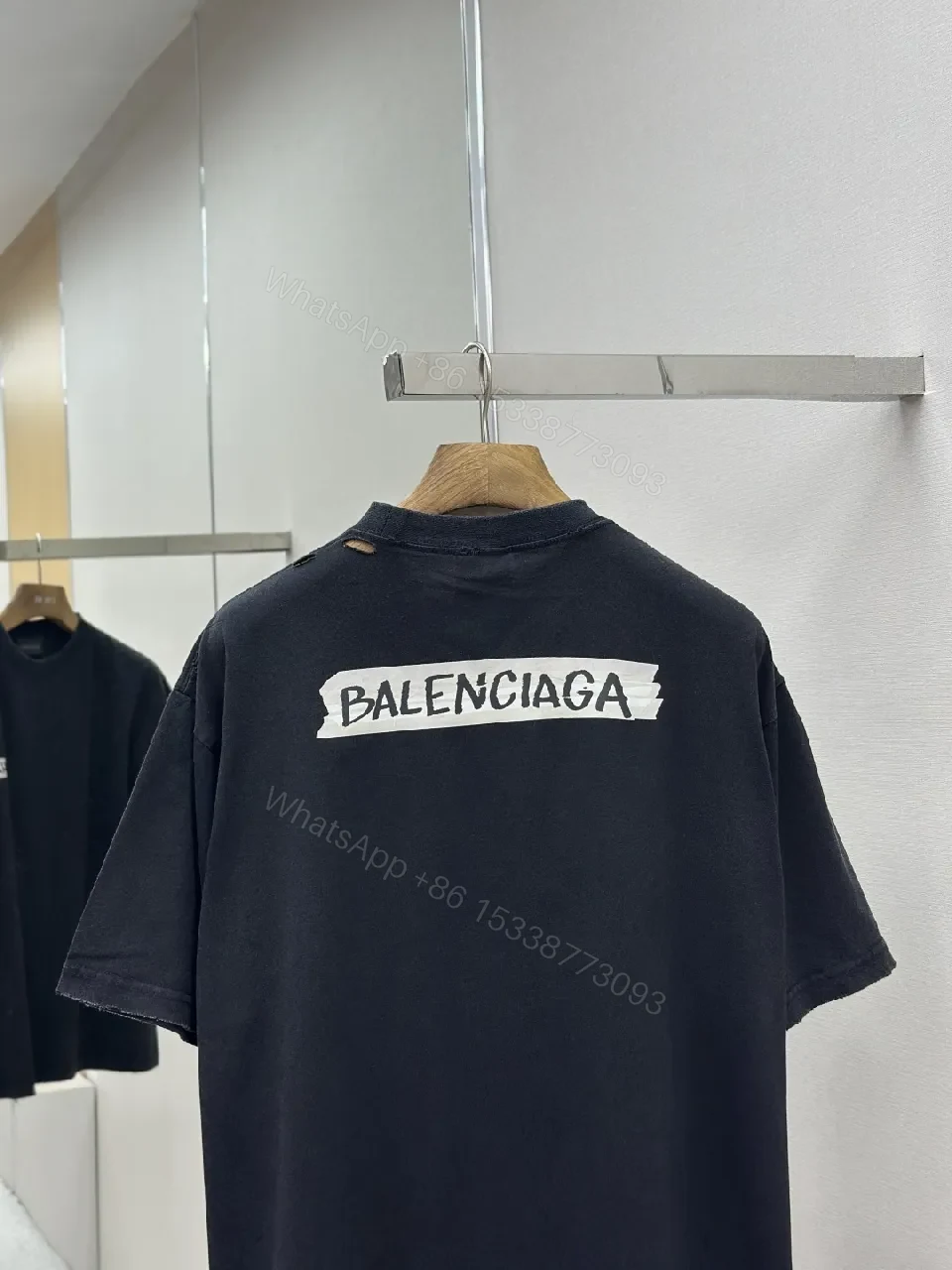 View 6 of Black Cotton Tee Patch Edge Minimalist Logo Tee