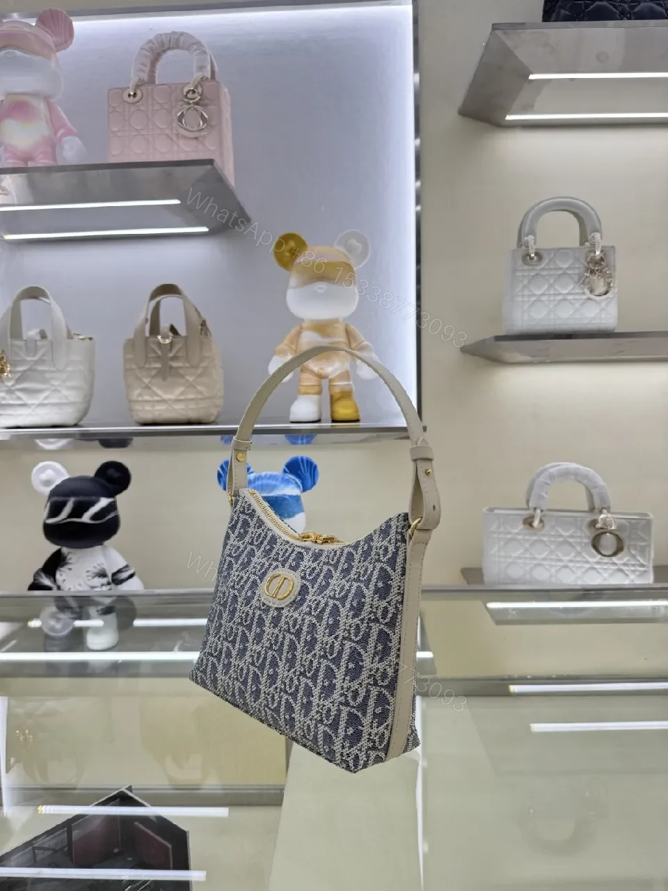 View 5 of Textured Print Shoulder Bag with Gold Hardware - Luxe Everyday Style