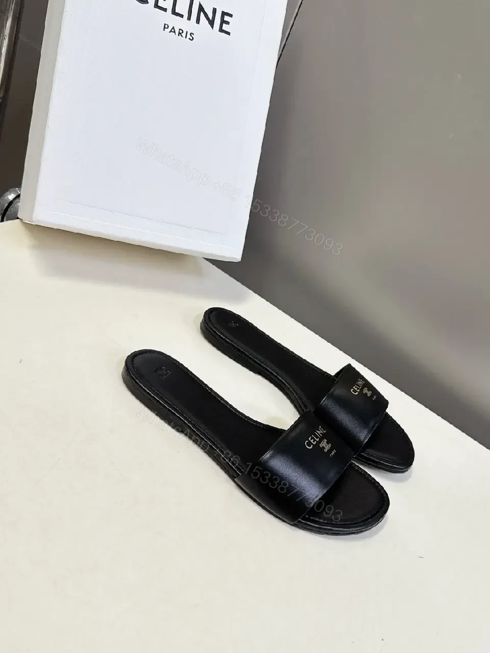 View 6 of Minimal Black Leather Slide – Luxury Minimalist Comfort