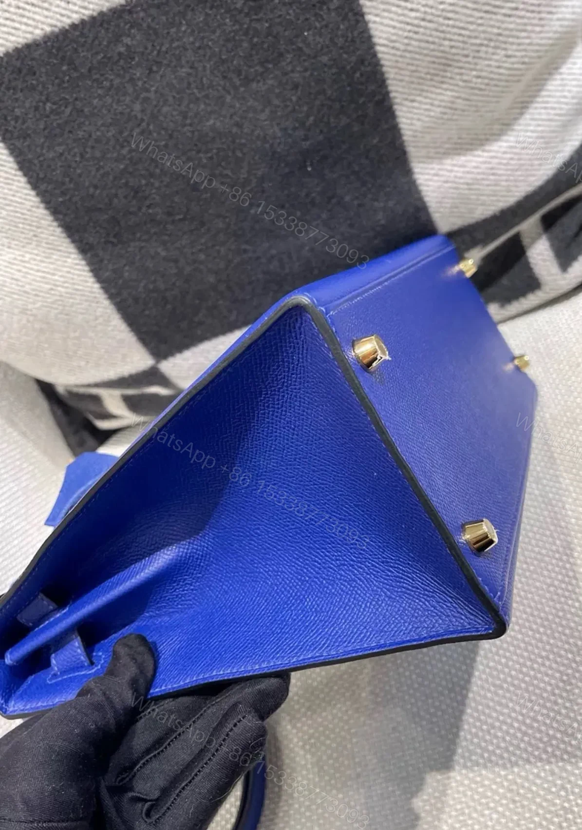 View 5 of HN 28 Electric Blue Epsom Leather Gold Hardware