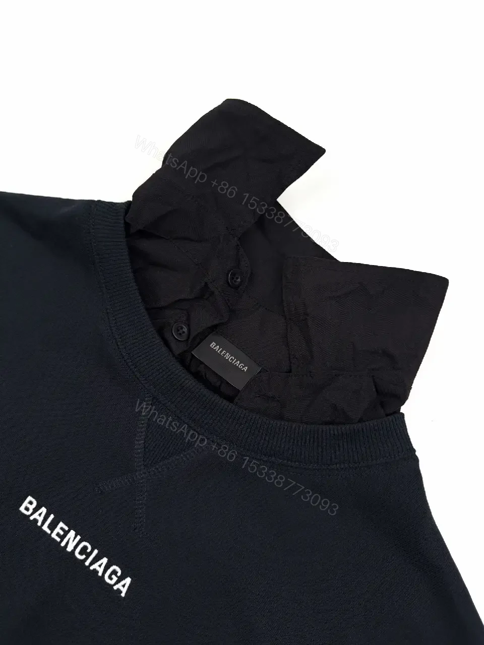 View 10 of Black Cotton Minimalist Logo Collar Sweatshirt