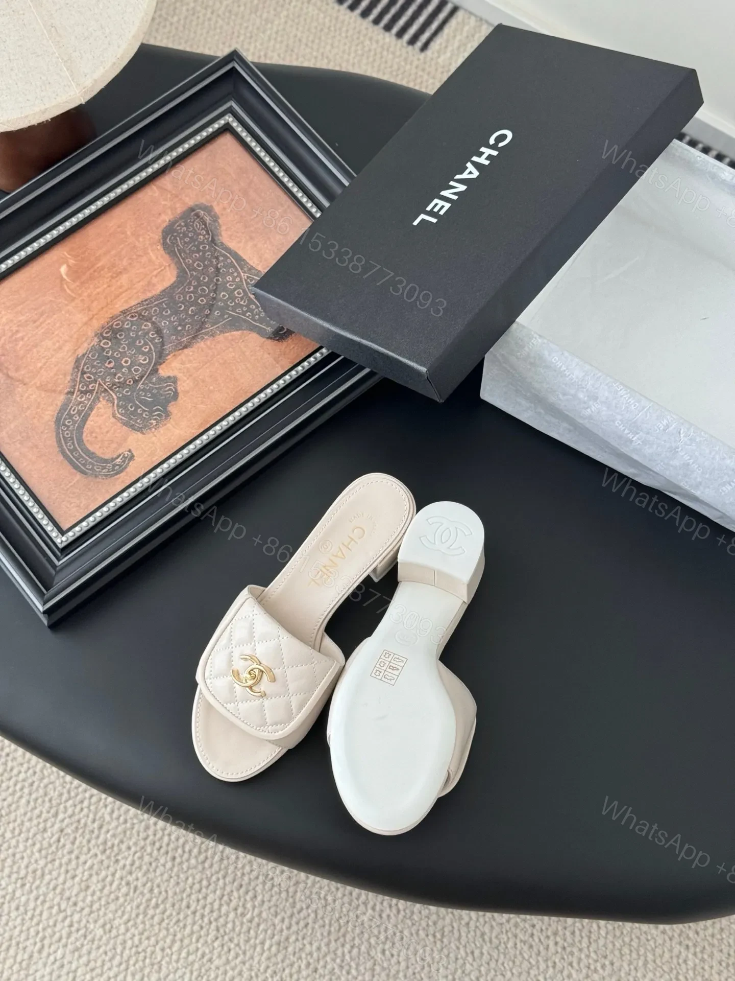 View 4 of Chanel Women Ivory Quilted Leather Mules