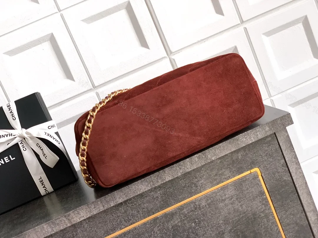 View 5 of Burgundy Suede Quilted Hobo with Gold Hardware