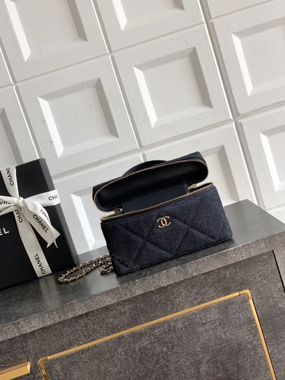 View 9 of Dark Denim Quilted City Bag: Luxe Compact Crossbody Tote