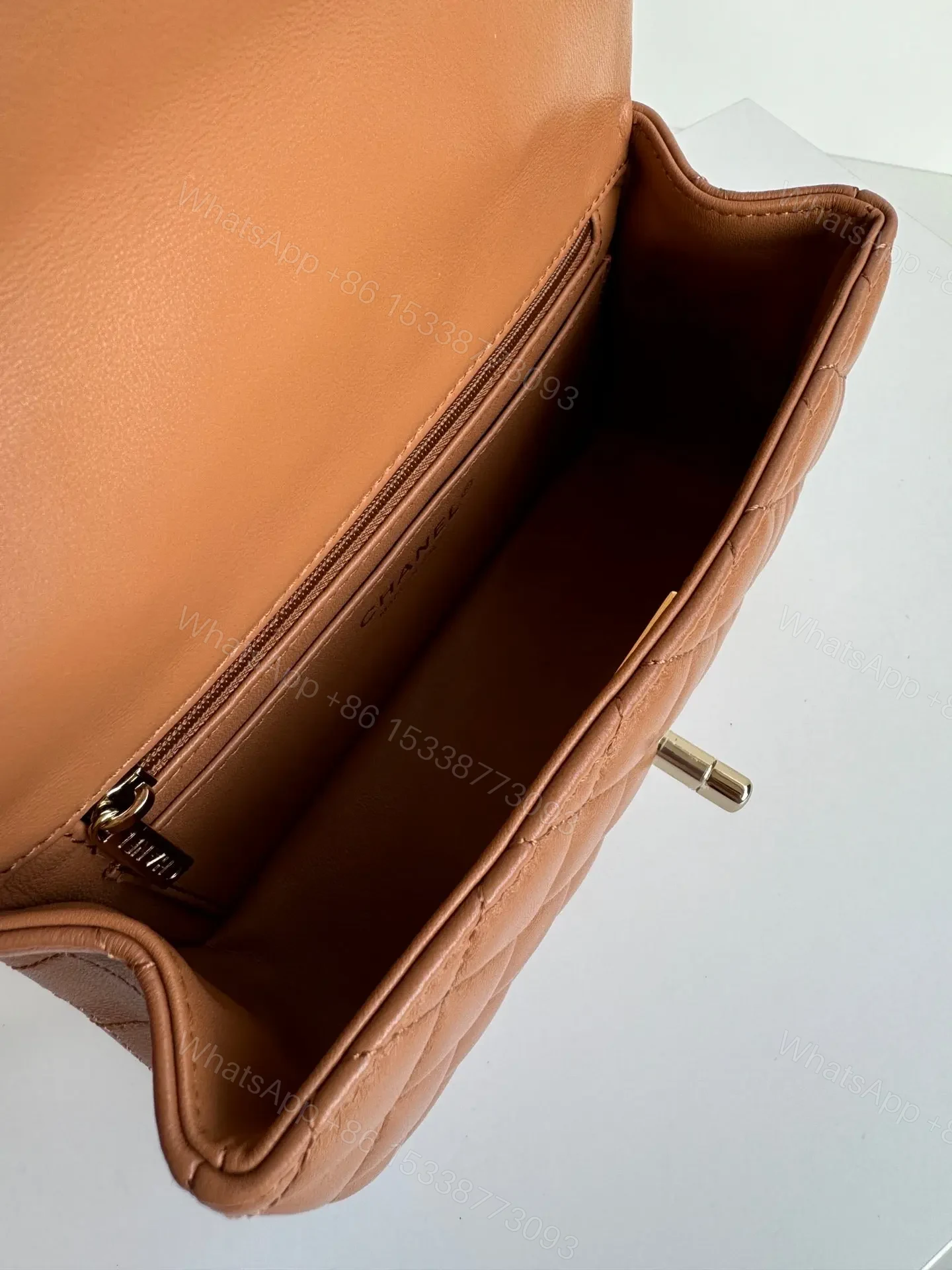 View 5 of CHANEL FLAP BAG 20 IN BRONZE BROWN LAMBSKIN WITH HANDLE