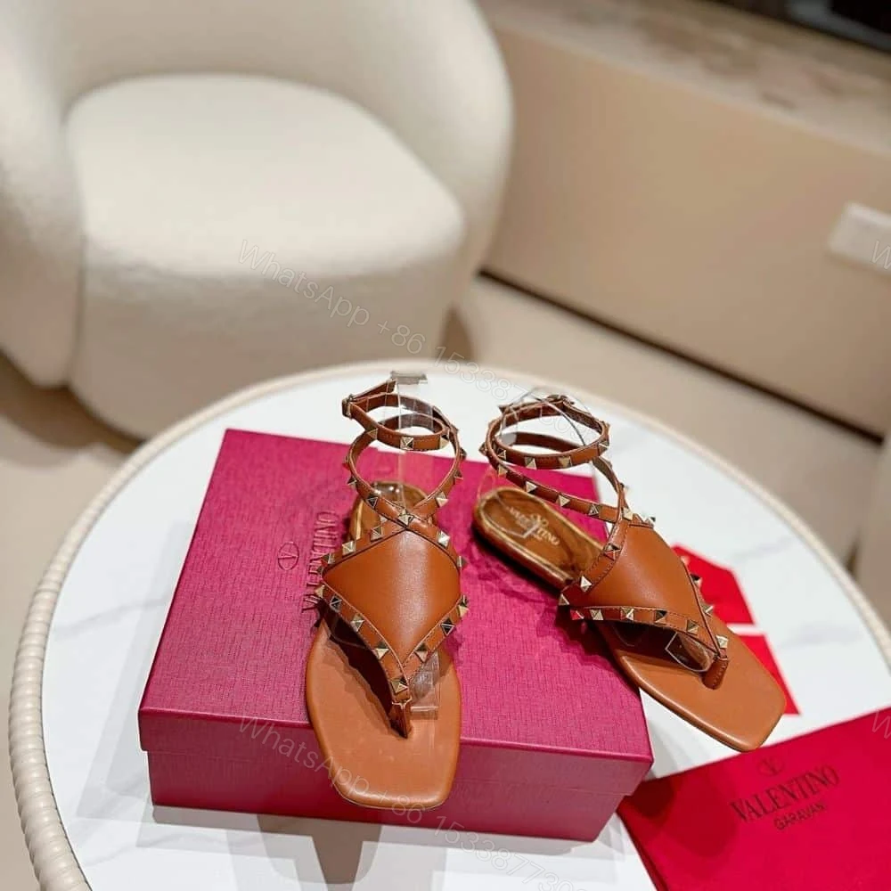 View 3 of VALENTINO GARAVANI ROCKSTUD THONG SANDALS BROWN