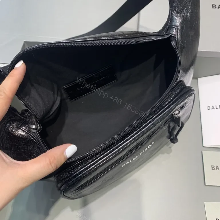 View 3 of Sleek Black Leather Belt Bag - Ultra-Refined Utility