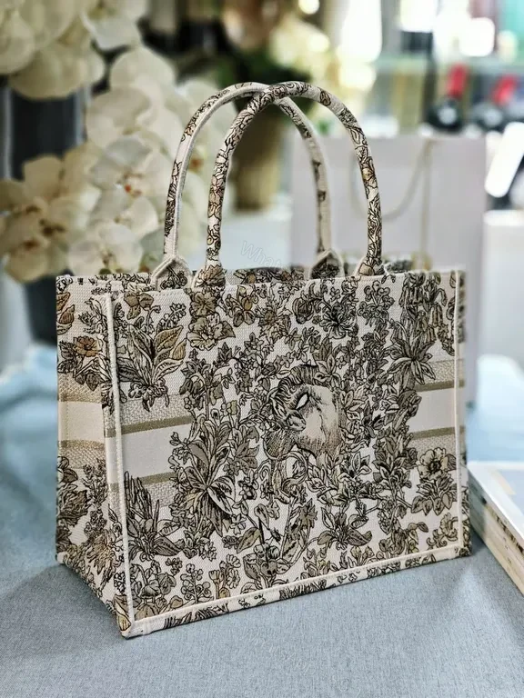 View 9 of Chic Floral Structured Tote with Dior Branding