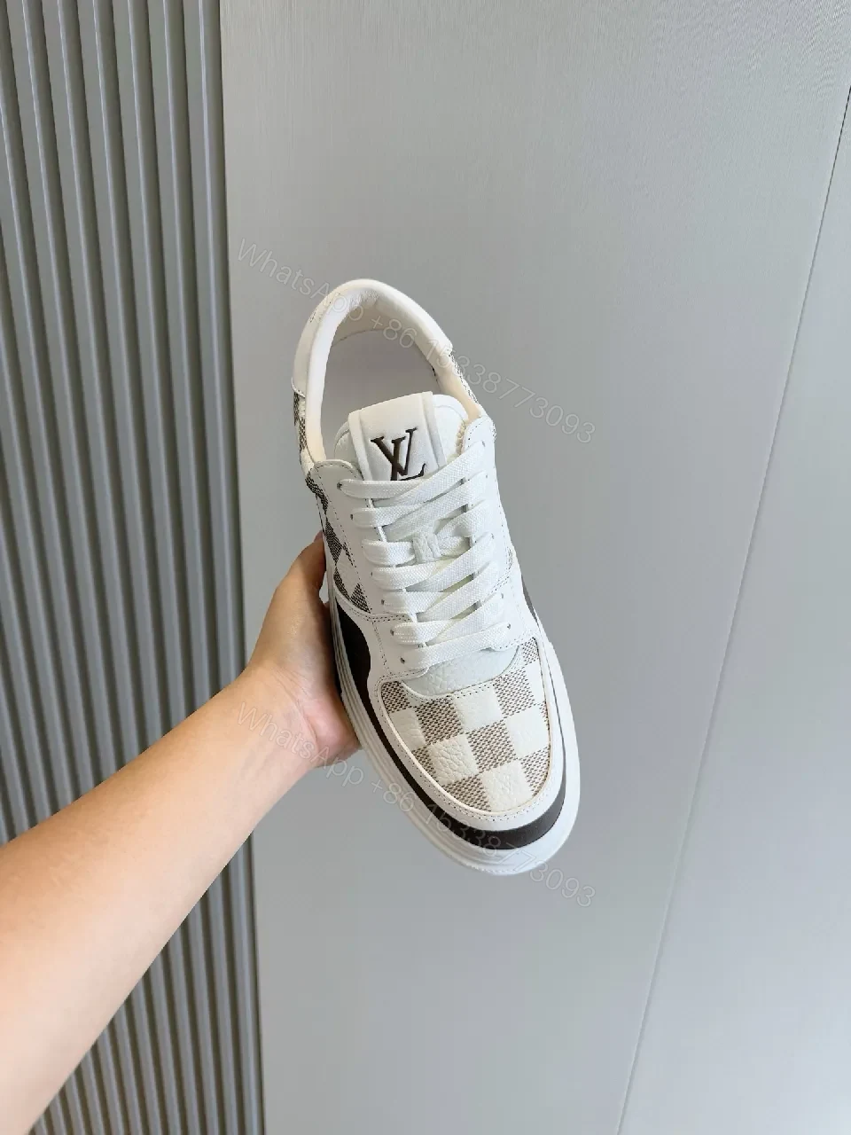 View 9 of Monochrome Checkerboard Sneakers with Signature LV Touch