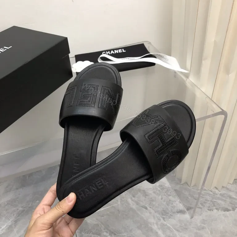 View 7 of Chanel-Style Leather Slide Sandals â€“ Luxe Everyday Comfort