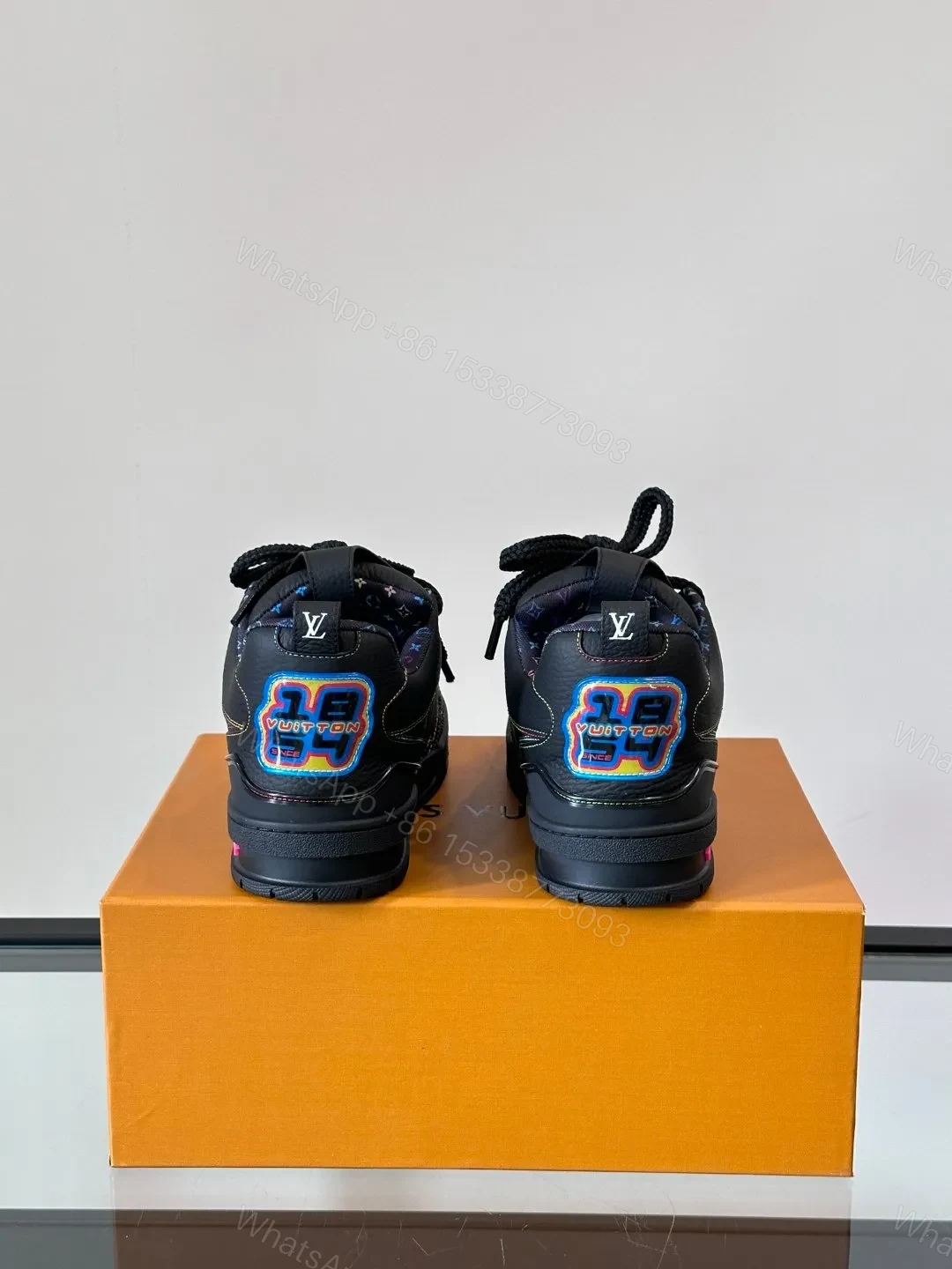 View 5 of LV Men Black Leather Colorful Accent Sneakers