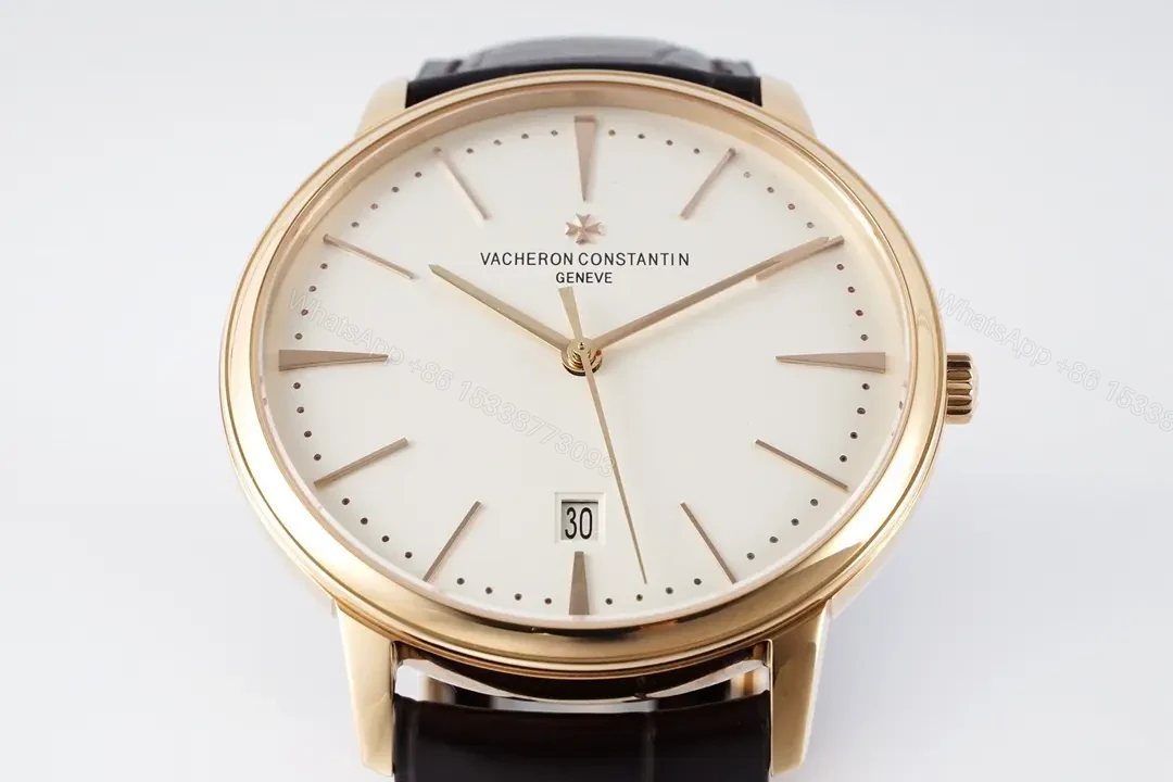 View 3 of GS Factory Vacheron Constantin Patrimony 85180 Series Watch – Gold Case, White Dial, Brown Leather Strap, Minimalist Style