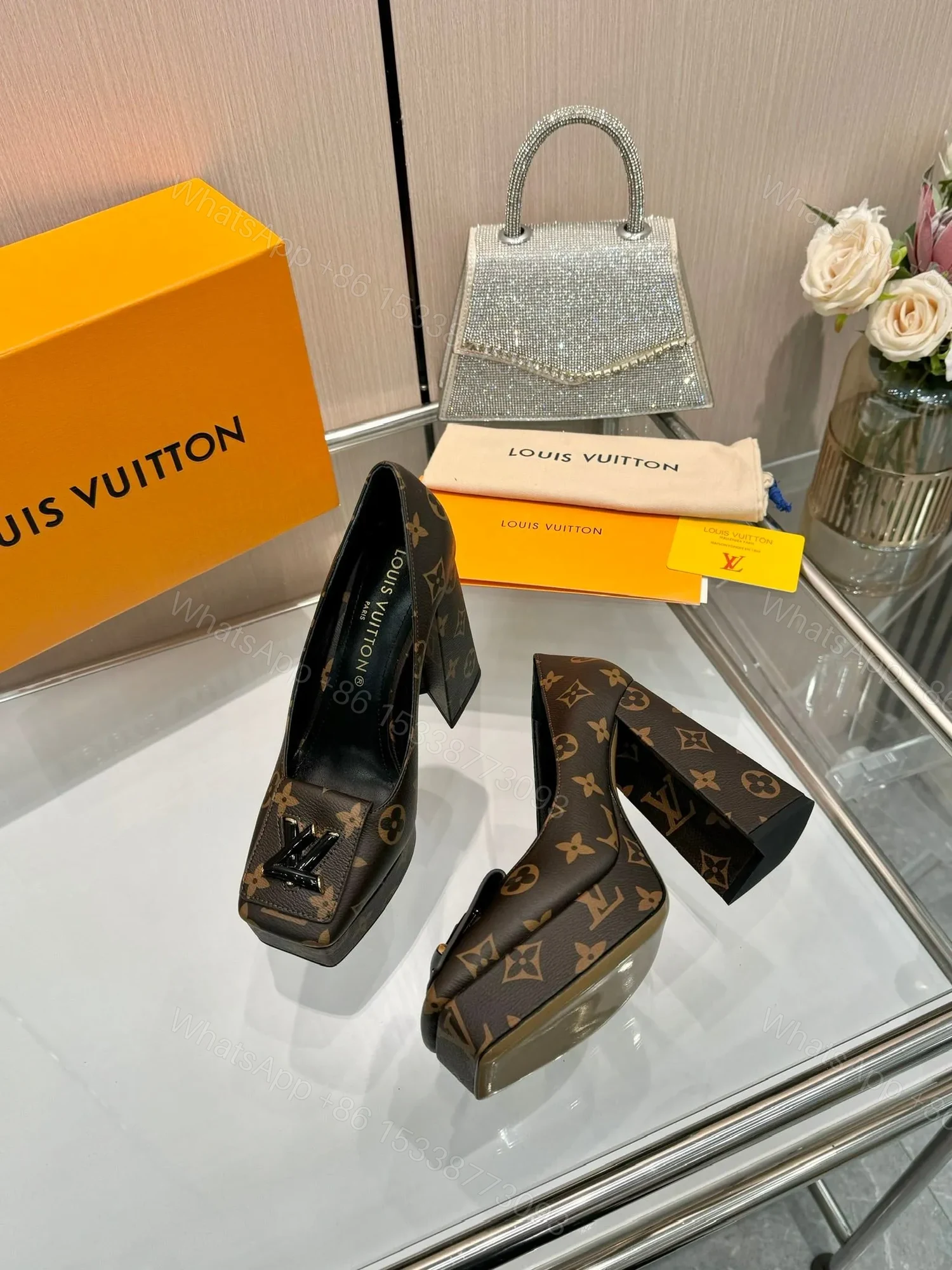 View 5 of LV Women Brown Leather Platform Heels
