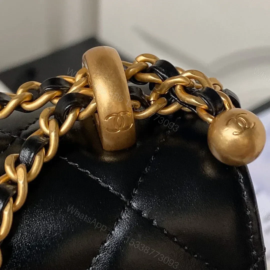 View 5 of CHANEL FLAP BAG 22 IN BLACK CALFSKIN WITH DOUBLE GOLD BALL