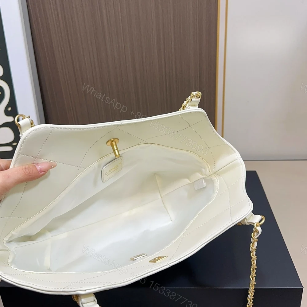 View 8 of Chanel Shopping Bag And Gold Tone Metal White 21Cm