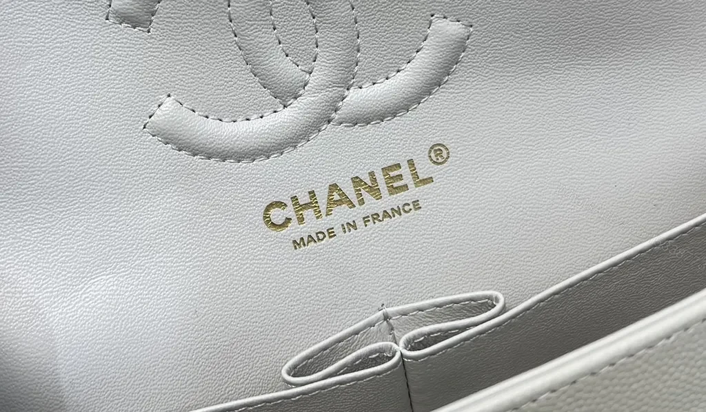 View 4 of Pearl White Quilted Bag â€“ Gold CC Logo Leather Handbag
