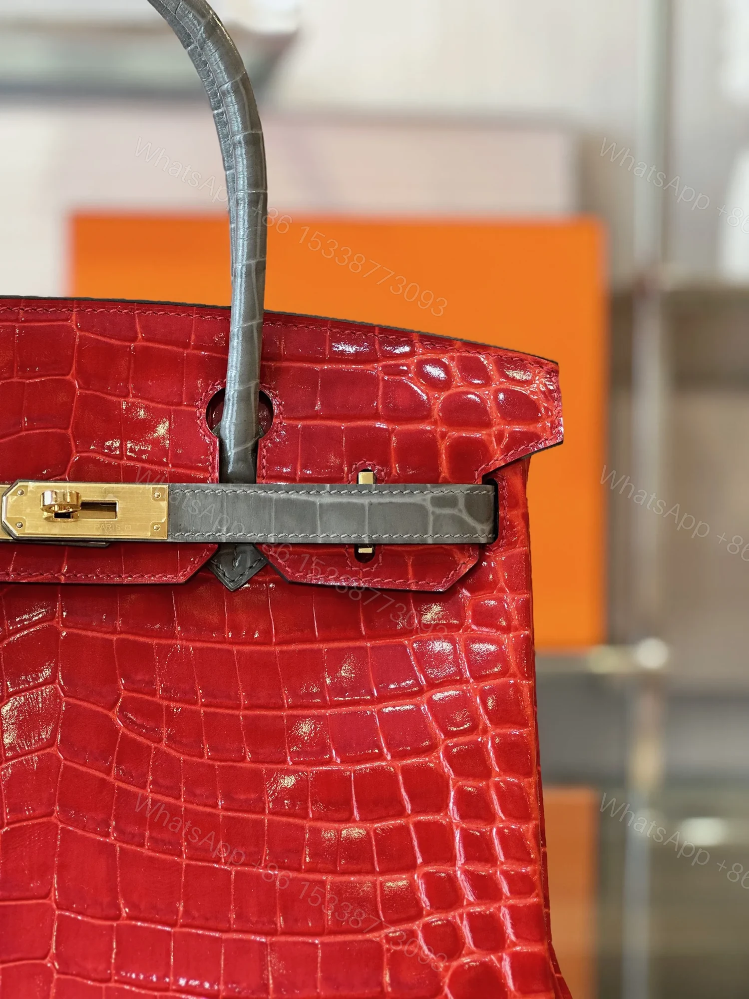 View 5 of HN 30 Red/Liam Blue Genuine Crocodile Leather Gold Hardware. – Custom Made