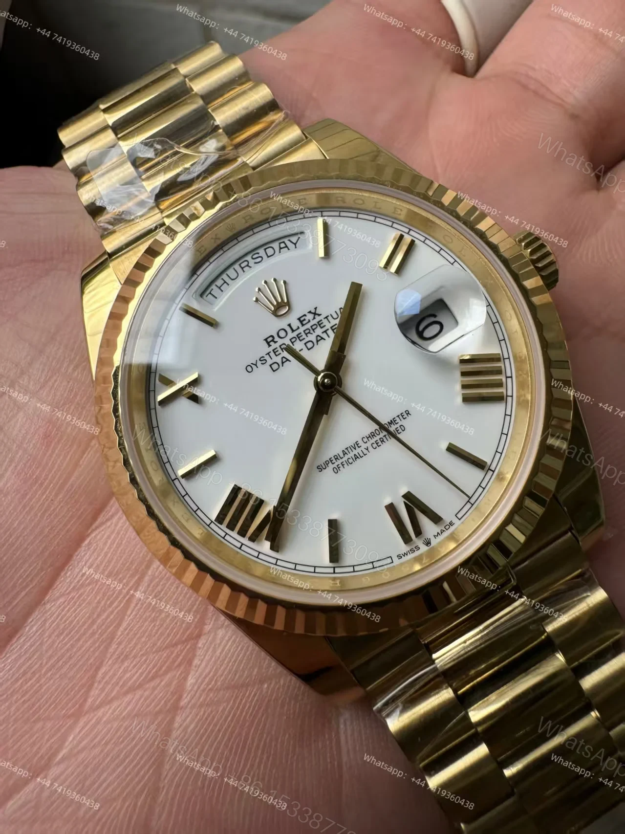 View 9 of Rolex Day-Date M228238-0042 1:1 Replica Gold White Dial 40MM 3255 Movement Presidential Bracelet Super Clone Watch
