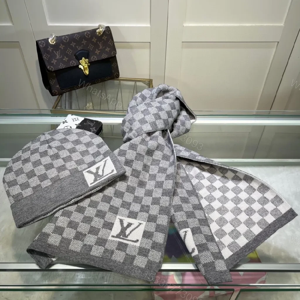 View 6 of Checkerboard Luxe Scarf & Wallet Set: Premium Knit, Subtle Designer-Inspired Accent