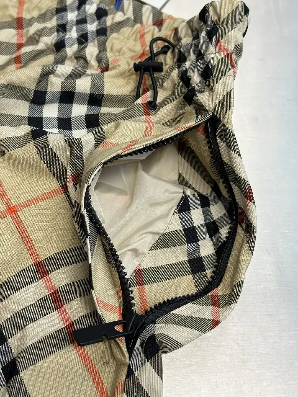View 11 of Beige Burberry-Style Cotton Plaid Shorts with Drawstring Elastic Waist