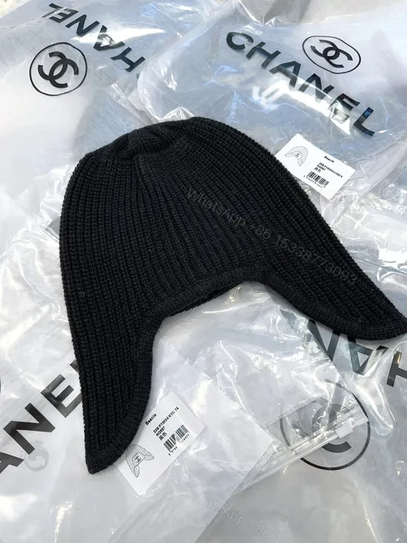 View 6 of Chanel-Inspired Knit Ear Warmer Cap with Logo Patch