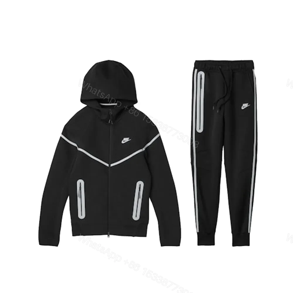 View 6 of Nike Sportswear Tech Fleece Full Zip Hoodie & Joggers Reflective Details Set Black Bemis Silver