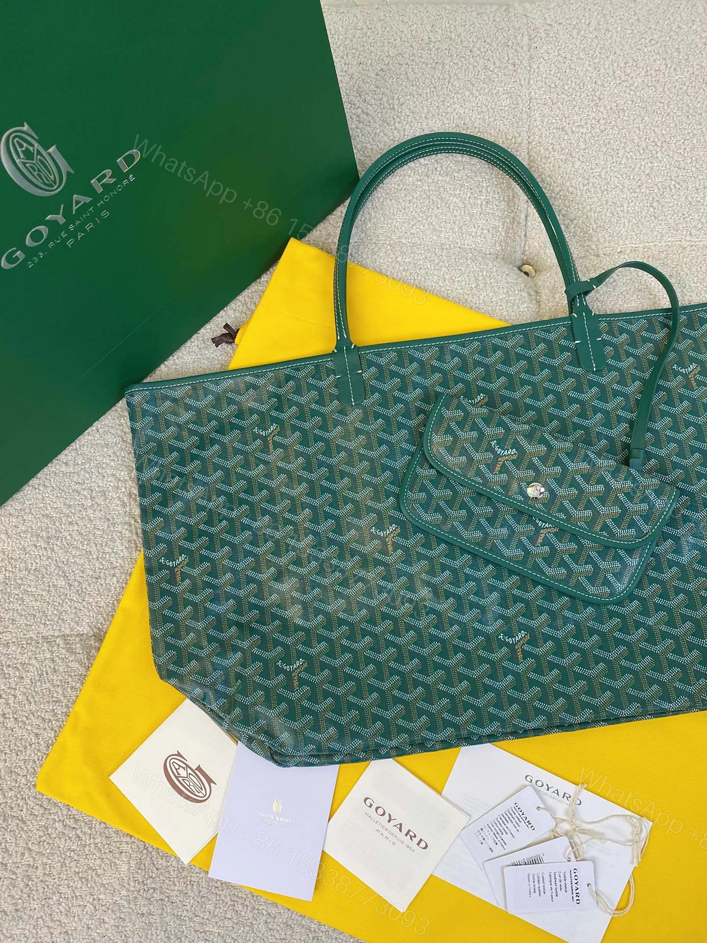 View 2 of Goyard Green Goyardine Canvas & Chevroches Calfskin Saint Louis PM Tote