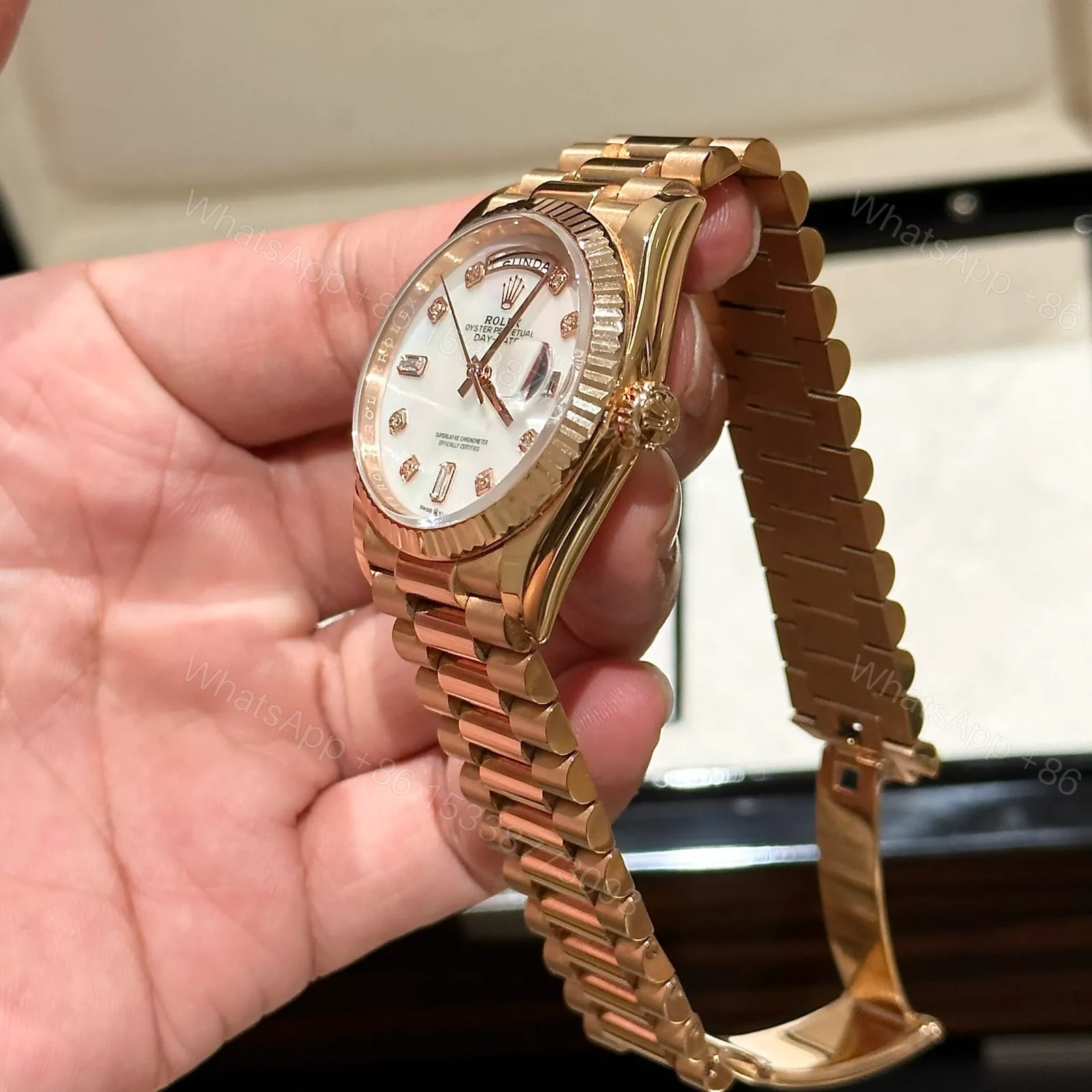 View 6 of Superclone Rolex Day-Date White Mother-of-Pearl Diamond Dial 128235-0029 36 mm
