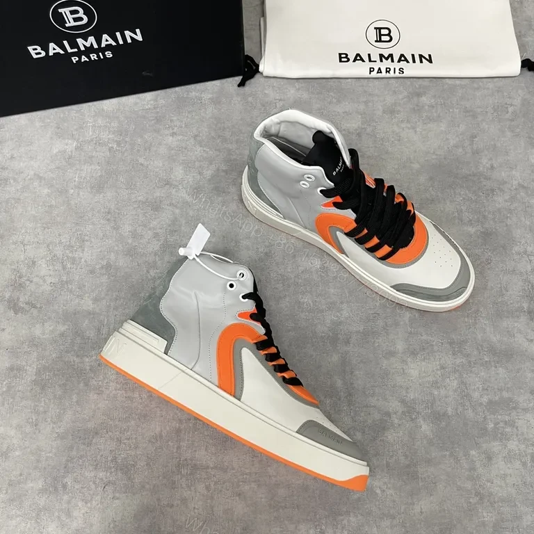 View 7 of Balmain Orange-Accented Leather High-Tops Sneakers