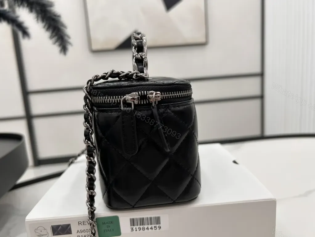 View 7 of Chic Quilted Mini Bag - Black, Chain Strap, Luxe Shine