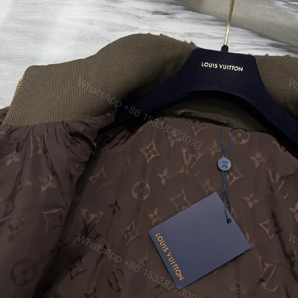 View 7 of Brown Sherpa Bomber Jacket with Monogram – Cozy Luxury Outerwear