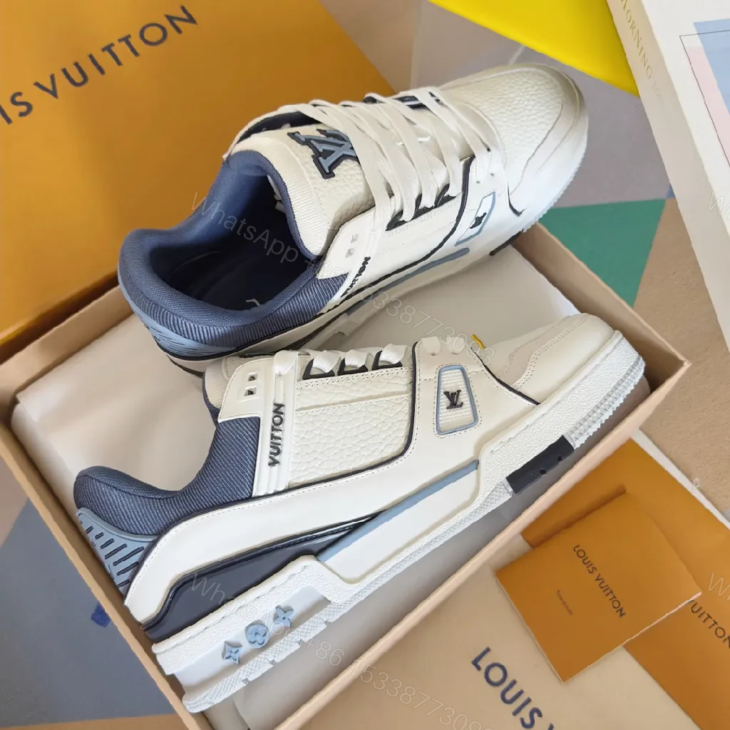 View 2 of Sophisticated White & Navy Luxe Sneaker with Texture