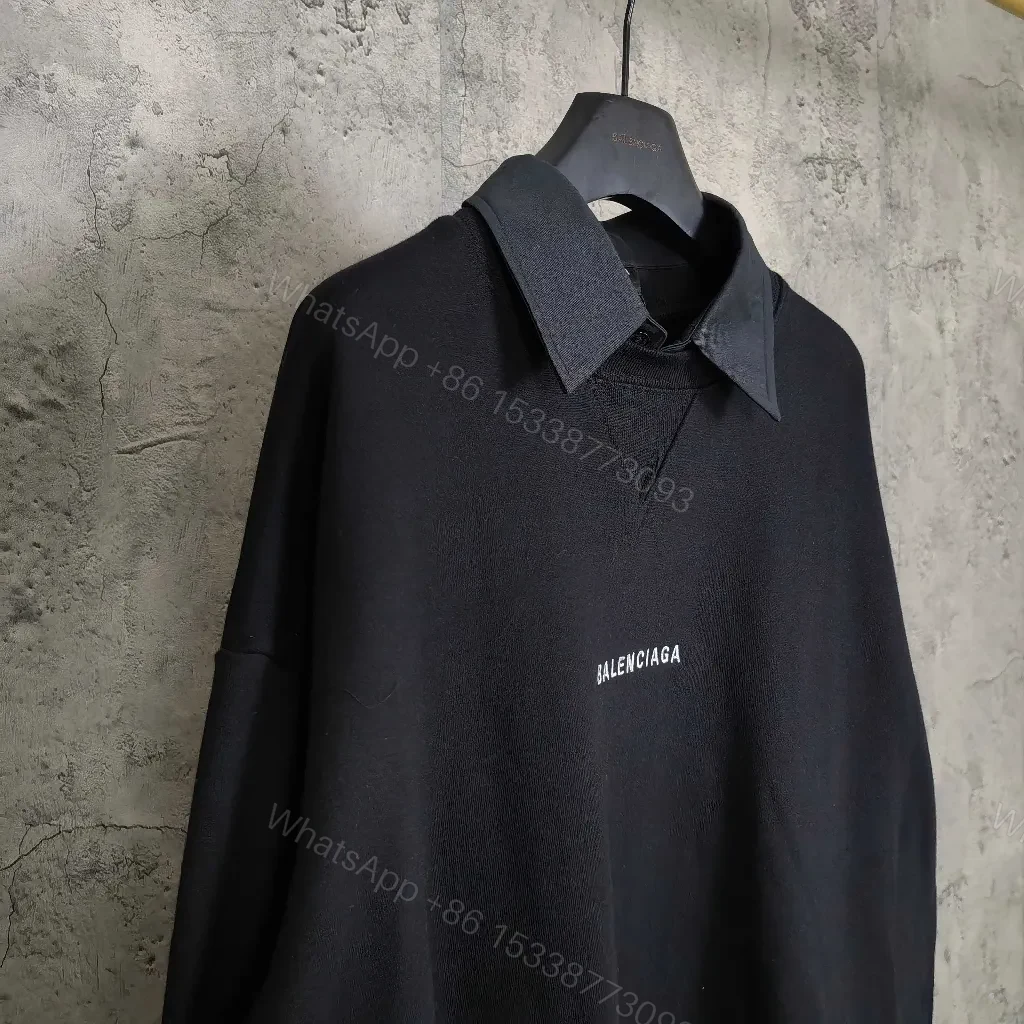 View 7 of Black + Cotton + Minimalist + Logo Back Detail + Crewneck Sweater