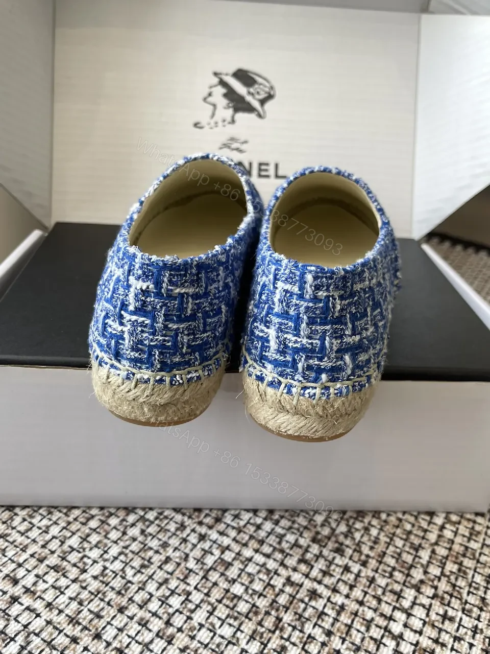 View 3 of Blue Tweed Espadrilles with Logo Accent, Luxury Flat