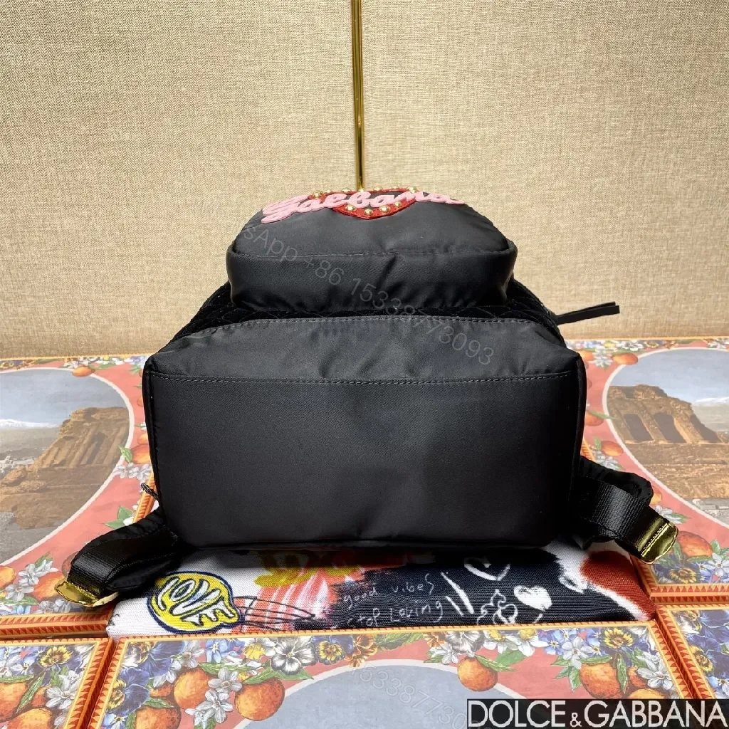 View 7 of Black Quilted Backpack with Colorful Logo Embellishments, All-Day Comfort