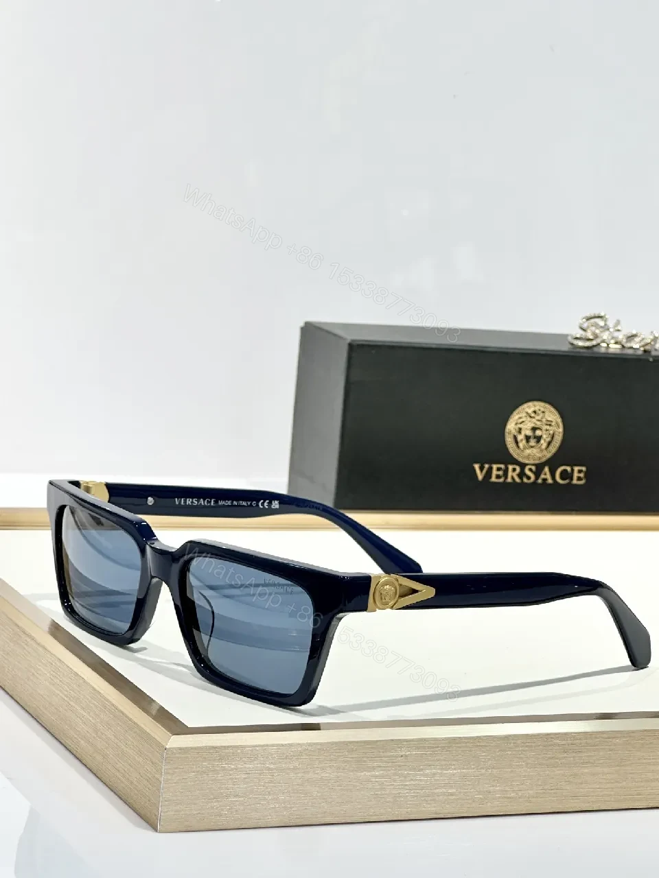 View 2 of Bold Black Acetate Sunglasses with Gold-Accent Hardware