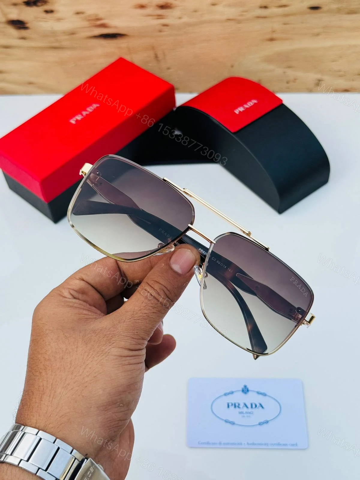 View 12 of Prada Square Aviator Black-Gold Gradient Unisex