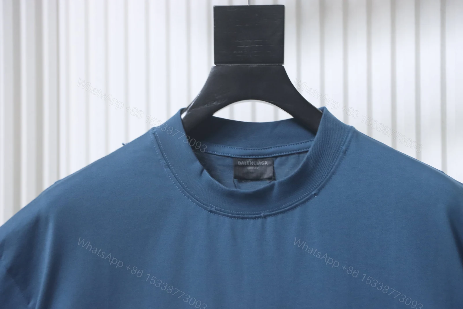 View 2 of Balenciaga Clothes 25SS Grain Wheat Embroidered Short Sleeve T-shirt blue