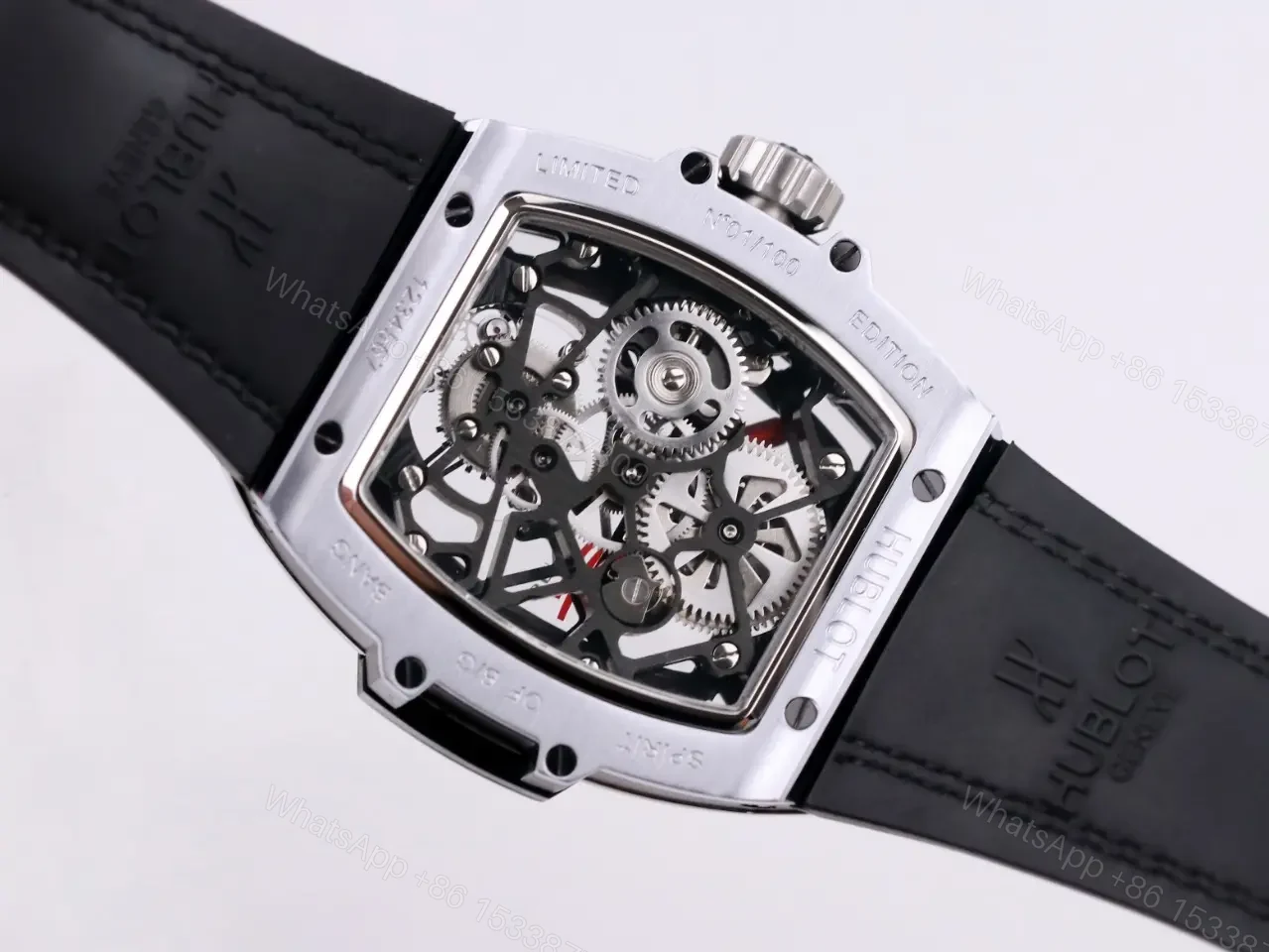 View 5 of Hublot Masterpiece Series 906 Custom Tourbillon Watch Rose Gold/Platinum Black and Red Leather Strap